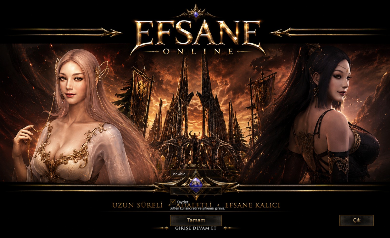 Efsane Online oyun giriş ekranı