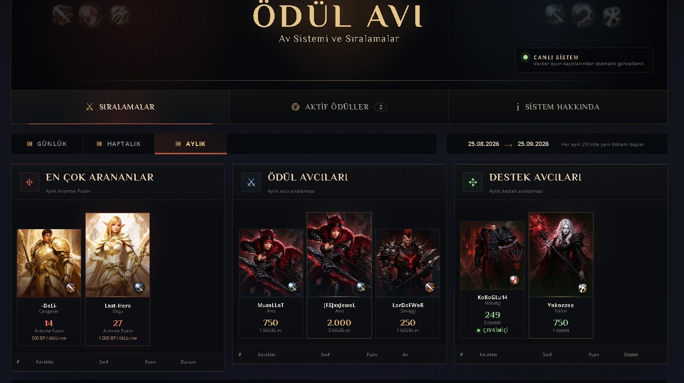 Efsane Online Ödül Avı sistemi
