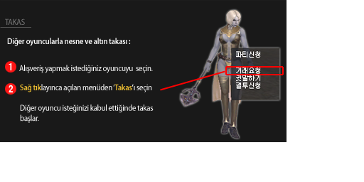 Oyuncular arası takas yardım ekranı